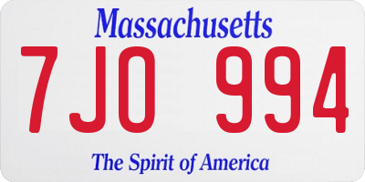 MA license plate 7JO994