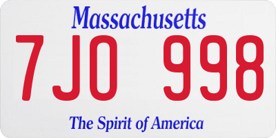MA license plate 7JO998