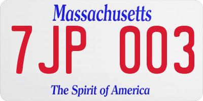 MA license plate 7JP003