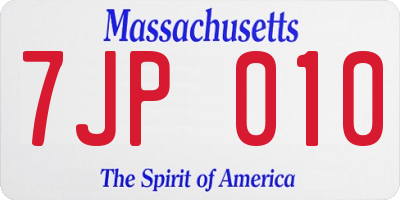 MA license plate 7JP010