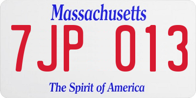 MA license plate 7JP013
