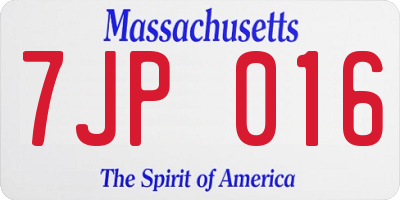 MA license plate 7JP016