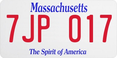 MA license plate 7JP017