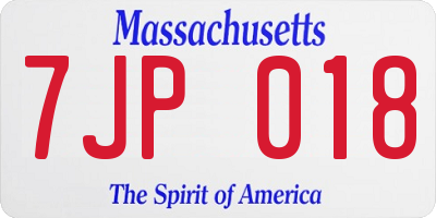 MA license plate 7JP018
