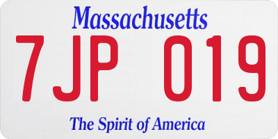 MA license plate 7JP019