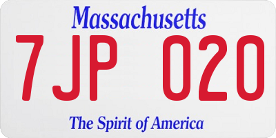 MA license plate 7JP020