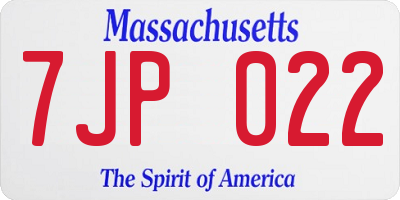 MA license plate 7JP022