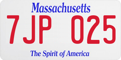 MA license plate 7JP025