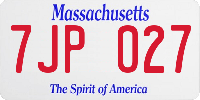 MA license plate 7JP027