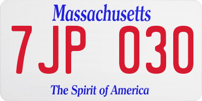 MA license plate 7JP030