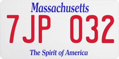 MA license plate 7JP032