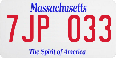 MA license plate 7JP033