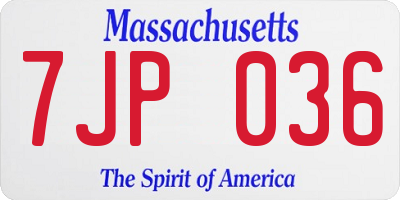 MA license plate 7JP036