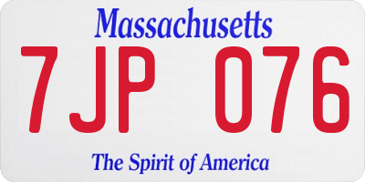 MA license plate 7JP076