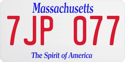 MA license plate 7JP077