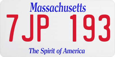 MA license plate 7JP193