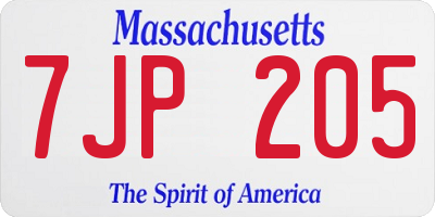 MA license plate 7JP205