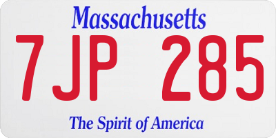 MA license plate 7JP285
