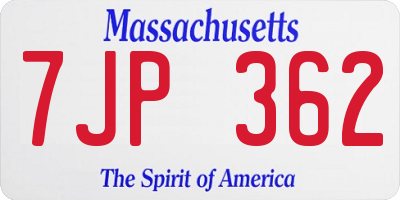 MA license plate 7JP362