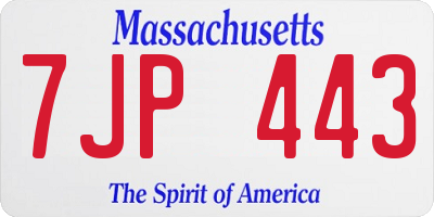 MA license plate 7JP443