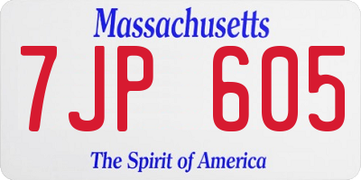 MA license plate 7JP605