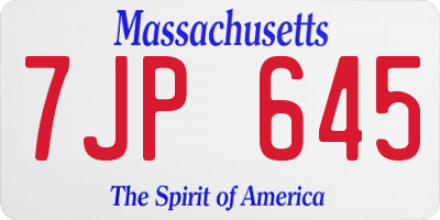 MA license plate 7JP645
