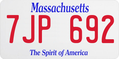 MA license plate 7JP692