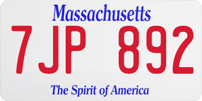 MA license plate 7JP892
