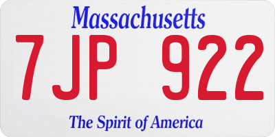 MA license plate 7JP922