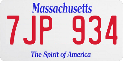 MA license plate 7JP934