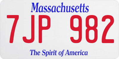 MA license plate 7JP982