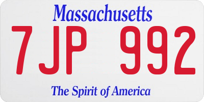 MA license plate 7JP992