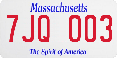 MA license plate 7JQ003