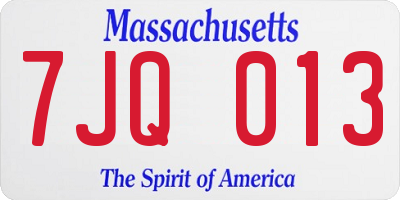 MA license plate 7JQ013