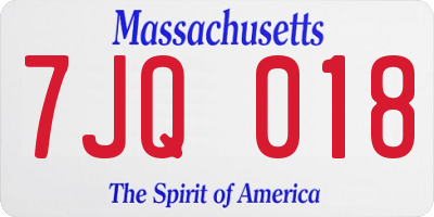 MA license plate 7JQ018