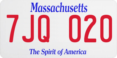 MA license plate 7JQ020