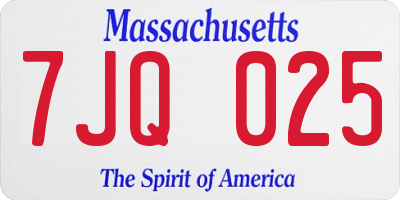 MA license plate 7JQ025