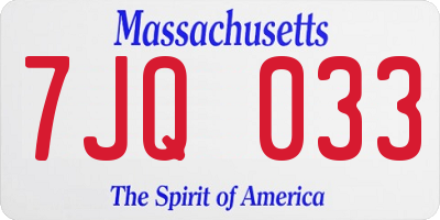 MA license plate 7JQ033