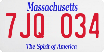 MA license plate 7JQ034