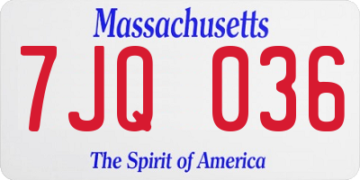 MA license plate 7JQ036