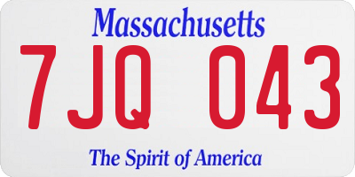 MA license plate 7JQ043