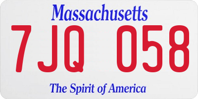 MA license plate 7JQ058