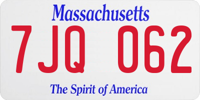 MA license plate 7JQ062