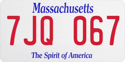 MA license plate 7JQ067