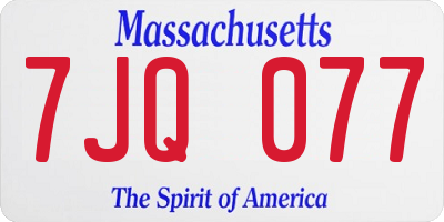 MA license plate 7JQ077