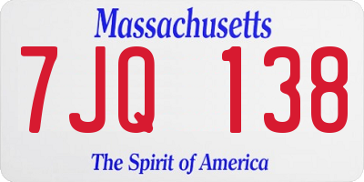 MA license plate 7JQ138