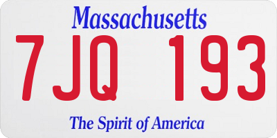 MA license plate 7JQ193