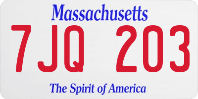 MA license plate 7JQ203