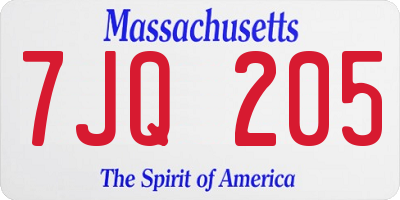 MA license plate 7JQ205
