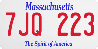 MA license plate 7JQ223
